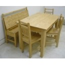 Jídelní stůl + lavice odklápěcí a 3x židle set masiv smrk RZ08